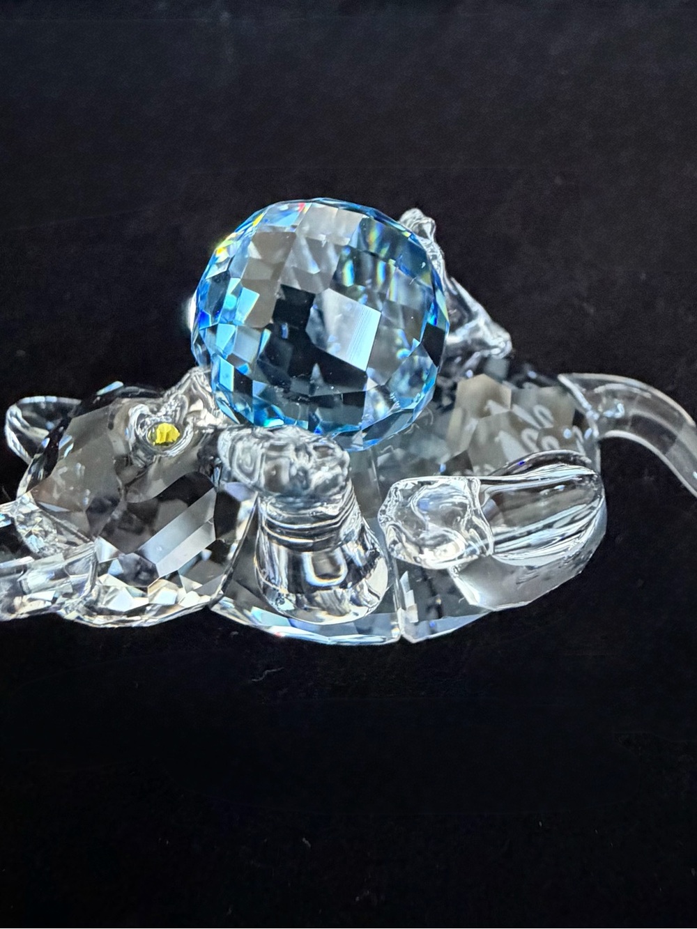 Clear Crystal Little Kitten Figurine with Blue Crystal Ball- Decorative Accent